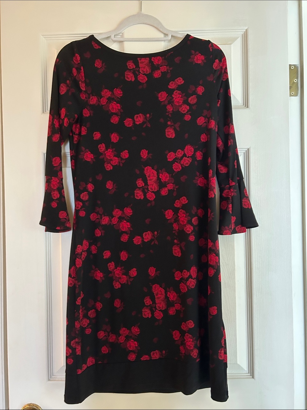 MICHAEL Michael Kors Black Midi Dress with Red Rose Print